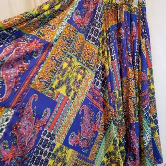 Patchwork Super Flowy New boutique full maxi skirt blue‎ yellow plus Size 2X New - Picture 5 of 8